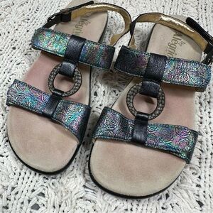 Alegria Julie Abalone Rose Multicolor Metallic Iridescent Black Rosette Sandal 9